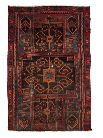 4X7 Handmade Vintage Turkish Area Rug – Geometric Brown