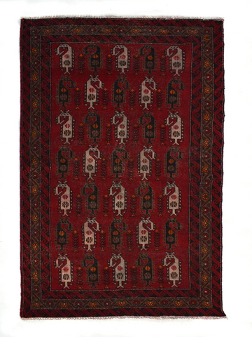 4X7 Handmade Vintage Turkish Area Rug – Geometric Red