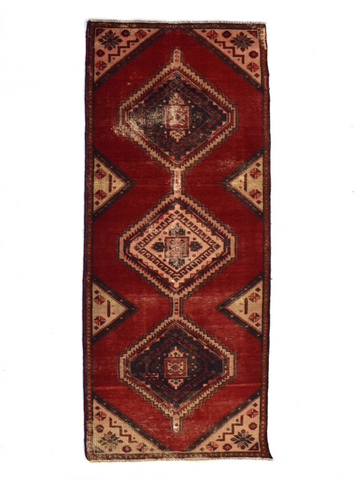 3X9 Handmade Vintage Turkish Runner Rug – Geometric Red