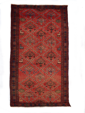 5X9 Handmade Vintage Turkish Area Rug – Red Floral Medallion