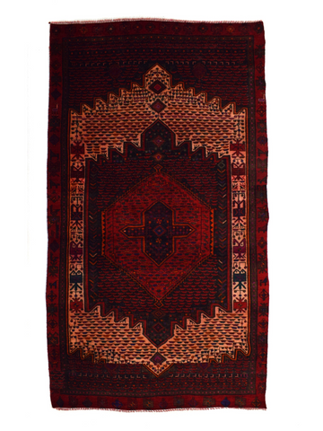 5X9 Handmade Vintage Turkish Area Rug – Red Floral Medallion