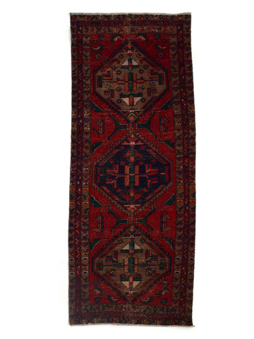 3X10 Handmade Vintage Turkish Runner Rug – Geometric Red