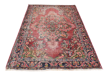 4x7 Handmade Turkish Vintage Tribal Rug | Botanical medallion with soft faded floral shadows | Boho Rug, Anatolian Rug  | SHR467 | From 1980