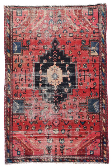 4X6 Handmade Vintage Turkish Accent Rug – Geometric Red