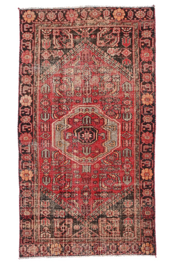 4X7 Handmade Vintage Turkish Area Rug – Geometric Red
