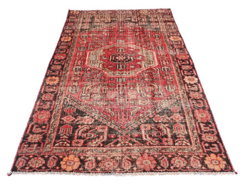 4x7 Handmade Turkish Vintage Tribal Rug | Hexagonal Emblem With Arrowhead Guardians | Boho Rug, Anatolian Rug | SHR461 | From 1980