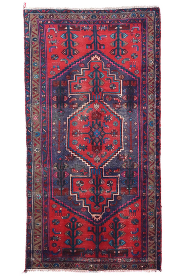 3X6 Handmade Vintage Turkish Runner Rug – Geometric Red
