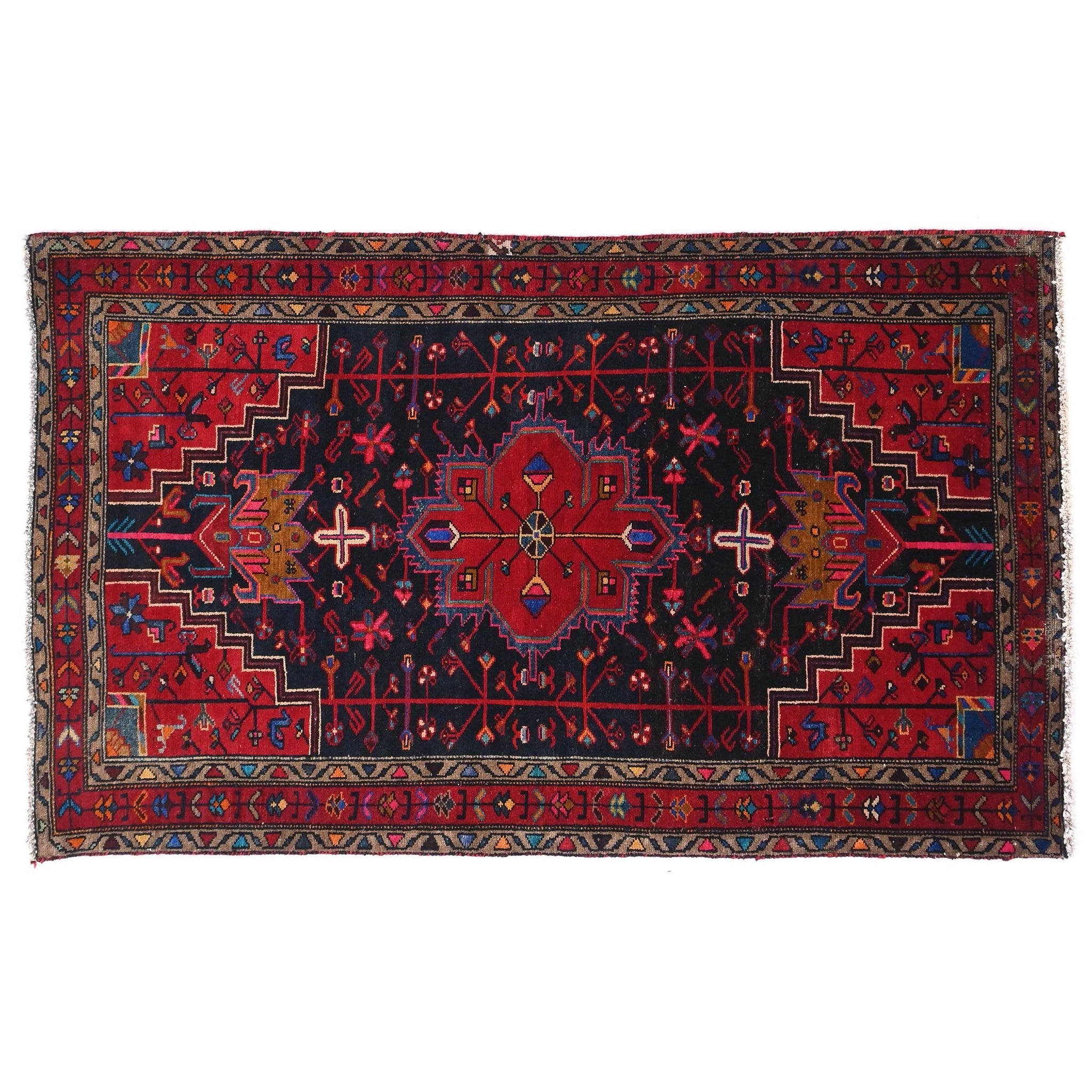 Decorative rug with intricate patterns on a white background