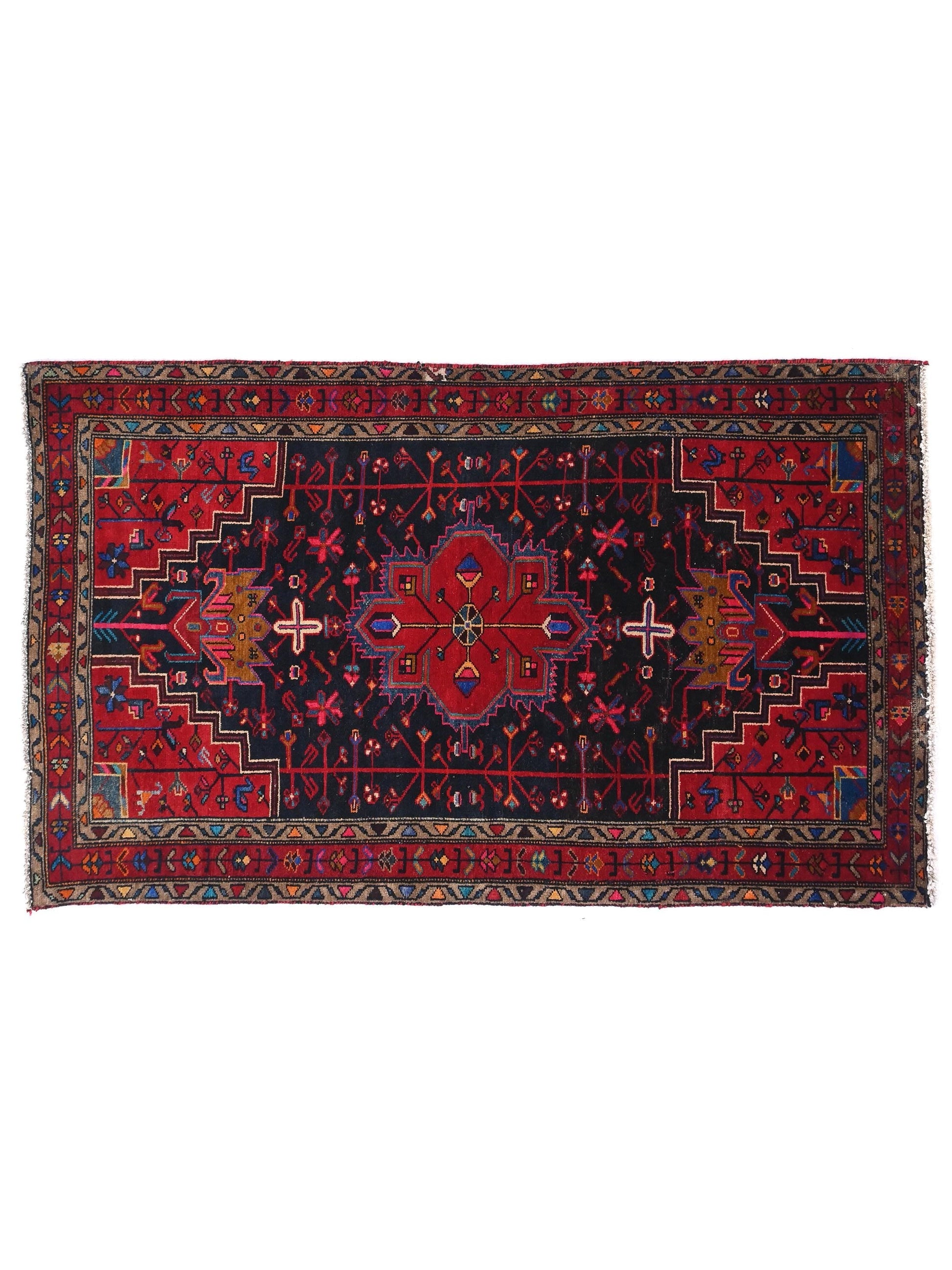 Decorative rug with intricate patterns on a white background