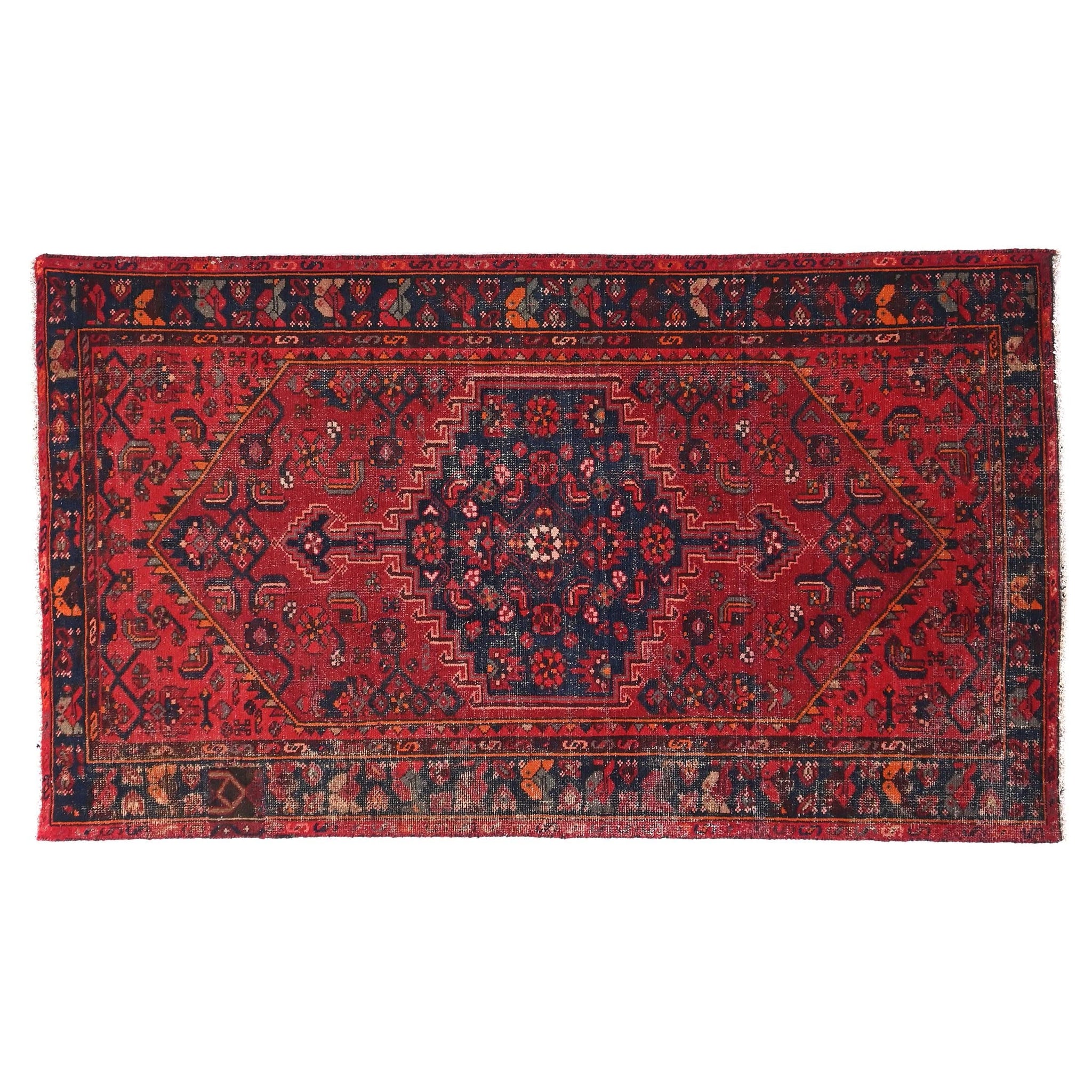 4x7 Handmade Turkish Vintage Tribal Rug | Midnight Medallion On Rich Rose Field | Boho Rug, Anatolian Rug | SHR449 | From 1980