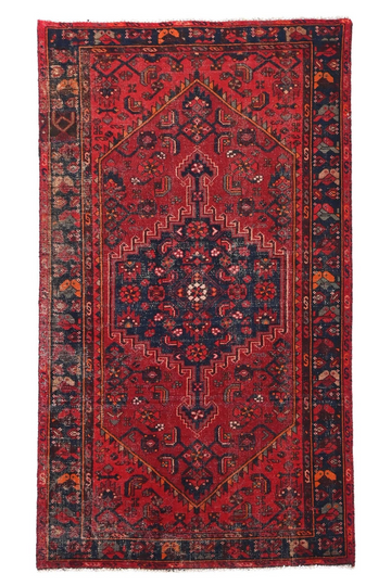 4X7 Handmade Vintage Turkish Area Rug – Geometric Red