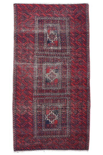 4X7 Handmade Vintage Turkish Area Rug – Geometric Red