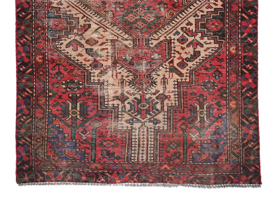 4x7 Handmade Turkish Vintage Tribal Rug | Red And Cream Medallion | Boho Rug, Anatolian Rug | SHR442 | From 1980