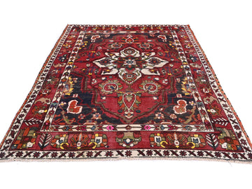5x7 Handmade Turkish Vintage Tribal Rug | Brick Field With Cream Floral Crowns | Boho Rug, Anatolian Rug | SHR440 | From 1980