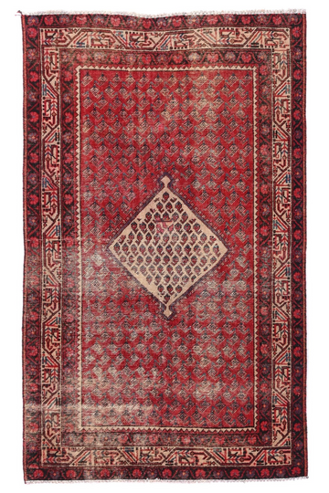 4X6 Handmade Vintage Turkish Accent Rug – Geometric Red