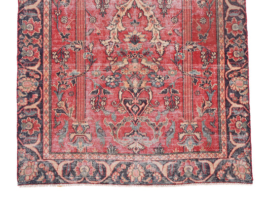 4x6 Handmade Turkish Vintage Tribal Rug | Dark Coral Urn & Floral Vase Vine Pattern | Boho Rug, Anatolian Rug | SHR435 | From 1980