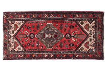 3x6 Handmade Turkish Vintage Tribal Rug | Red Ground With Latch Hook Medallion | Boho Rug, Anatolian Rug | SHR433 | From 1980