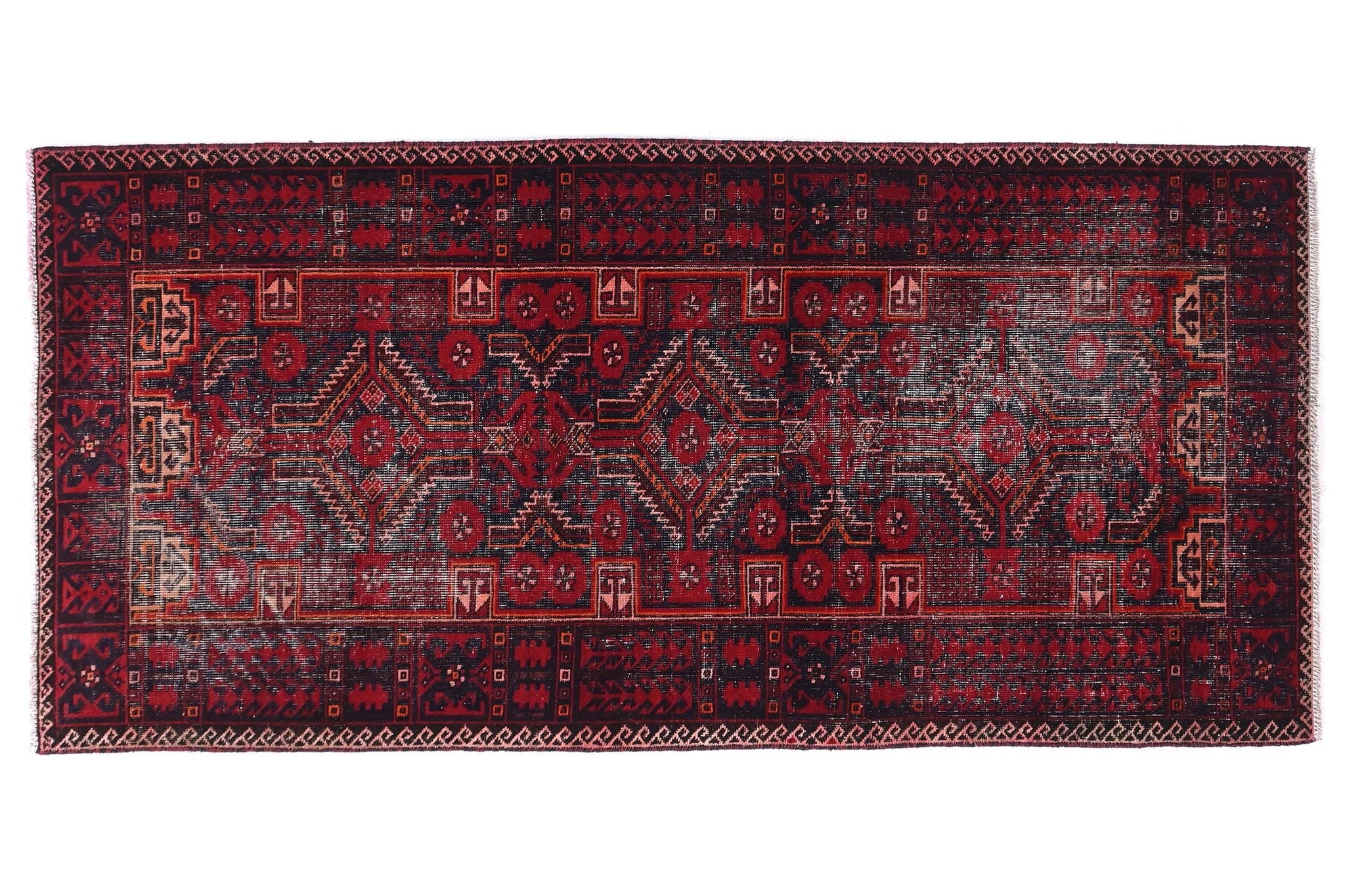 3x6 Handmade Turkish Vintage Tribal Rug | Midnight Brick Diamond Field | Boho Rug, Anatolian Rug | SHR432 | From 1980