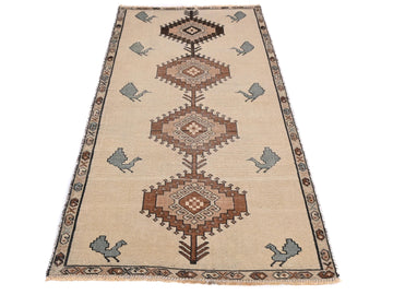 3x6 Handmade Turkish Vintage Tribal Rug | Beige Field with Geometric Medallions | Boho Rug, Antique Anatolian Rug | SHR-405 | From 1980