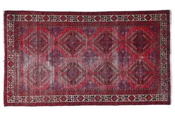4x6 Handmade Turkish Vintage Tribal Rug | Diamond Grid Field with Deep Red | Boho Rug, Antique Anatolian Rug | SHR-407 | From 1980