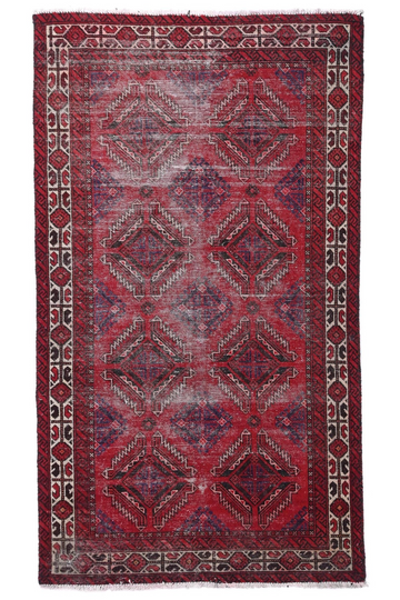 4X6 Handmade Vintage Turkish Accent Rug – Geometric Red