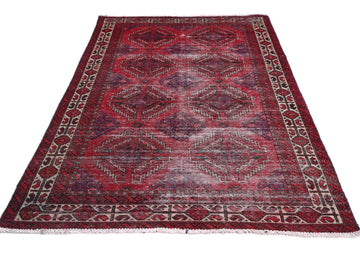 4x6 Handmade Turkish Vintage Tribal Rug | Diamond Grid Field with Deep Red | Boho Rug, Antique Anatolian Rug | SHR-407 | From 1980