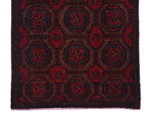 3x5 Handmade Turkish Vintage Tribal Rug | Mahogany Rosette Gul Pattern | Boho Rug, Antique Anatolian Rug | SHR409 | From 1980