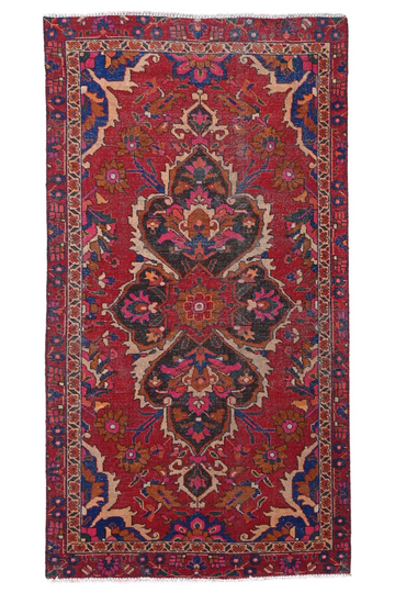 4X7 Handmade Vintage Turkish Area Rug – Geometric Red