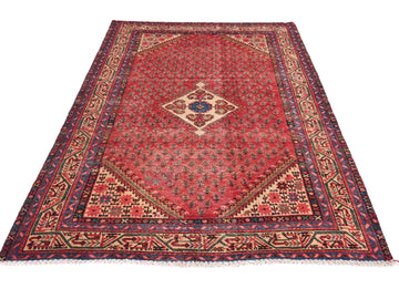 4x7 Handmade Turkish Vintage Tribal Rug | Red Teardrop Field with Diamond Medallions | Boho Rug, Antique Anatolian Rug  | SHR414 | From 1980