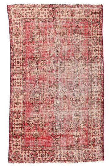 4X6 Handmade Vintage Turkish Accent Rug – Faded Floral