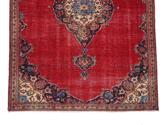 5x7 Handmade Turkish Vintage Tribal Rug | Floral Medallion in Crimson Field | Boho Rug, Antique Anatolian Rug | SHR419 | From 1980