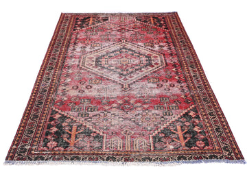 4x6 Handmade Turkish Vintage Tribal Rug | Midnight Serrated Medallion with Mosaic | Boho Rug, Antique Anatolian Rug | SHR420 | From 1980