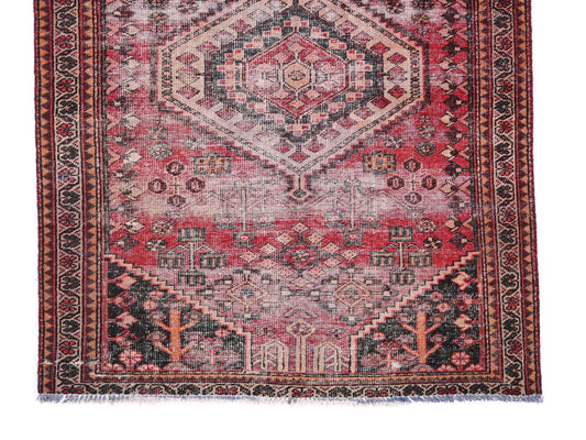 4x6 Handmade Turkish Vintage Tribal Rug | Midnight Serrated Medallion with Mosaic | Boho Rug, Antique Anatolian Rug | SHR420 | From 1980