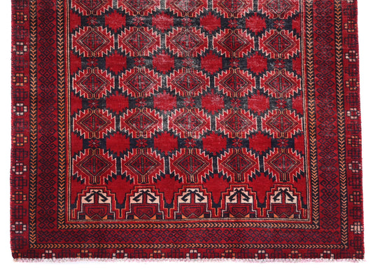 4x6 Handmade Turkish Vintage Tribal Rug | Geometric Elephant Feet on Deep Raspberry | Boho Rug, Antique Anatolian Rug | SHR424 | From 1980