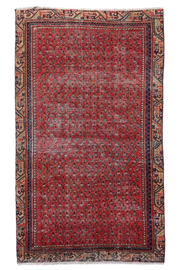 4X6 Handmade Vintage Turkish Accent Rug – Geometric Red
