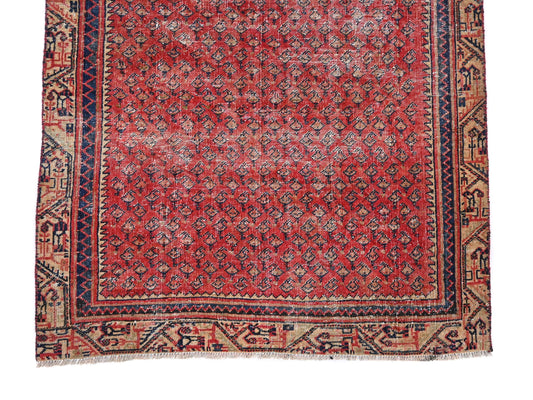 4x6 Handmade Turkish Vintage Tribal Rug | Mini Herati Field in Brick Red Hue | Boho Rug, Antique Anatolian Rug  | SHR425 | From 1980