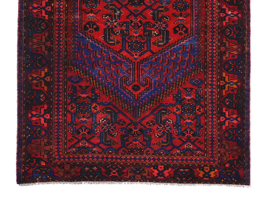 4x6 Handmade Turkish Vintage Tribal Rug | Vibrant Cobalt & Crimson Spiked Medallion | Boho Rug, Antique Anatolian Rug | SHR-428 | From 1980