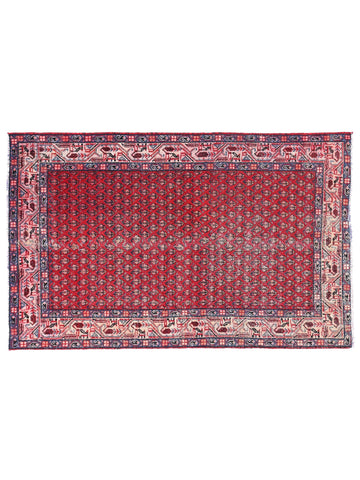 Red patterned rug with a white background