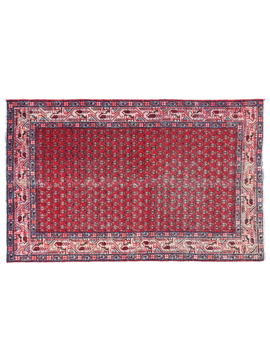 Red patterned rug with a white background