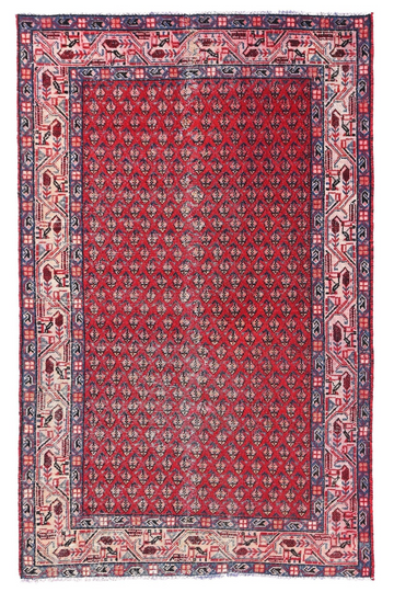4X7 Handmade Vintage Turkish Area Rug – Geometric Red