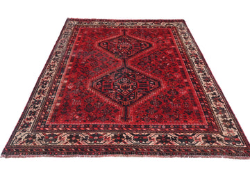 5x6 Handmade Turkish Vintage Tribal Rug | Double Medallion With Rich Burgandy Field | Boho Rug, Antique Anatolian Rug | SHR-455 | From 1980