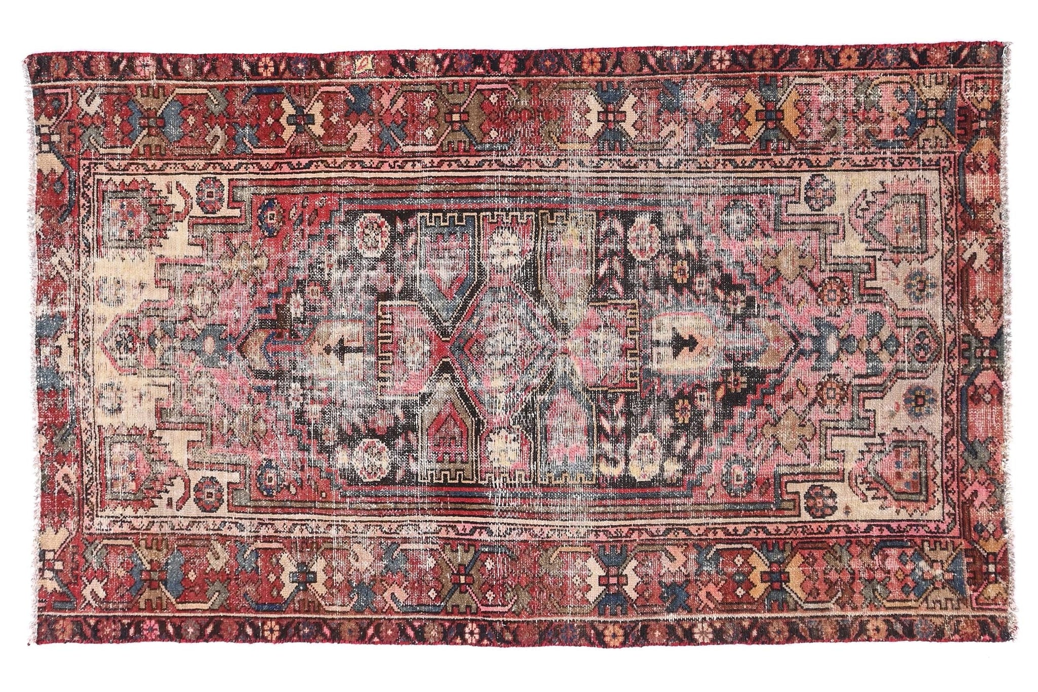Vintage-style rug with intricate patterns on a white background