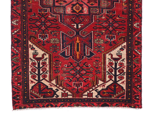 3x7 Handmade Turkish Vintage Tribal Rug | Deep Crimson Star Medallion in Ivory Frame | Boho Rug, Antique Anatolian Rug | SHR472 | From 1970