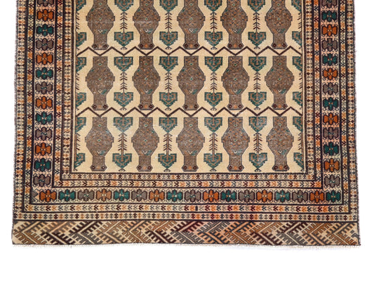 4x6 Handmade Turkish Vintage Tribal Rug | Repeating Brown Vase Rows | Boho Rug, Antique Anatolian Rug  | SHR474 | From 1970