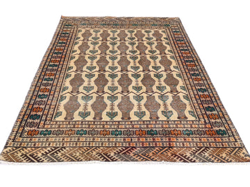 4x6 Handmade Turkish Vintage Tribal Rug | Repeating Brown Vase Rows | Boho Rug, Antique Anatolian Rug  | SHR474 | From 1970