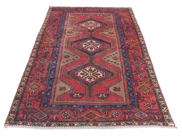 4x7 Handmade Turkish Vintage Tribal Rug | Cream Framed Triple Medallion Maze | Boho Rug, Antique Anatolian Rug | SHR480 | From 1970