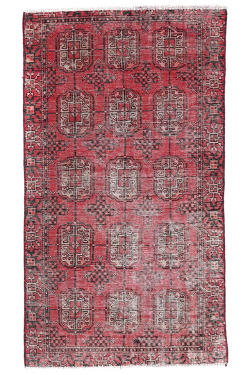 3X6 Handmade Vintage Turkish Runner Rug – Abstract Red