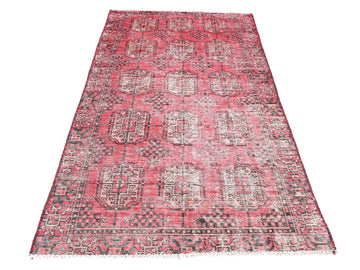 3x6 Handmade Turkish Vintage Tribal Rug | Gul Motif Shadow Grid in Pale Rose | Boho Rug, Antique Anatolian Rug | SHR-481 | From 1970
