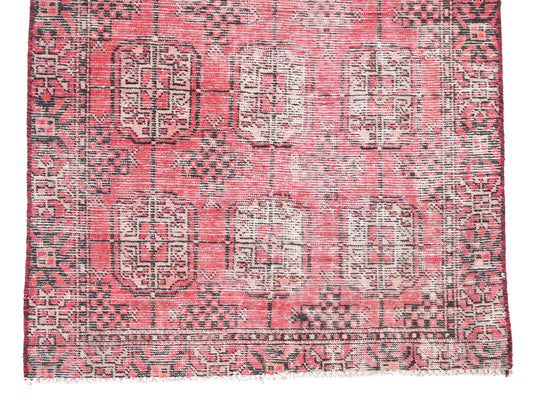 3x6 Handmade Turkish Vintage Tribal Rug | Gul Motif Shadow Grid in Pale Rose | Boho Rug, Antique Anatolian Rug | SHR-481 | From 1970