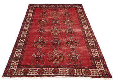 4x6 Handmade Turkish Vintage Tribal Rug | Burgundy & Brick Diamond Medallions | Boho Rug, Antique Anatolian Rug for | SHR490 | From 1970